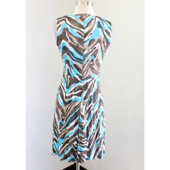 Trina Turk Womens Abstract Print Draped Silk Dress Blue Brown White Size 6 - Picture 2 of 8